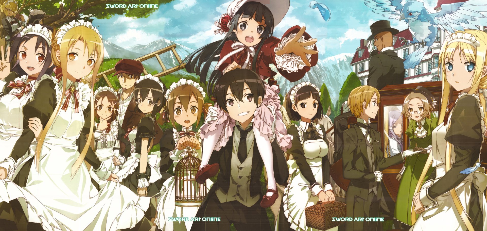 Vibrant 4K Ultra HD PC desktop wallpaper featuring characters from the anime Sword Art Online: Alicization in a lively outdoor setting.