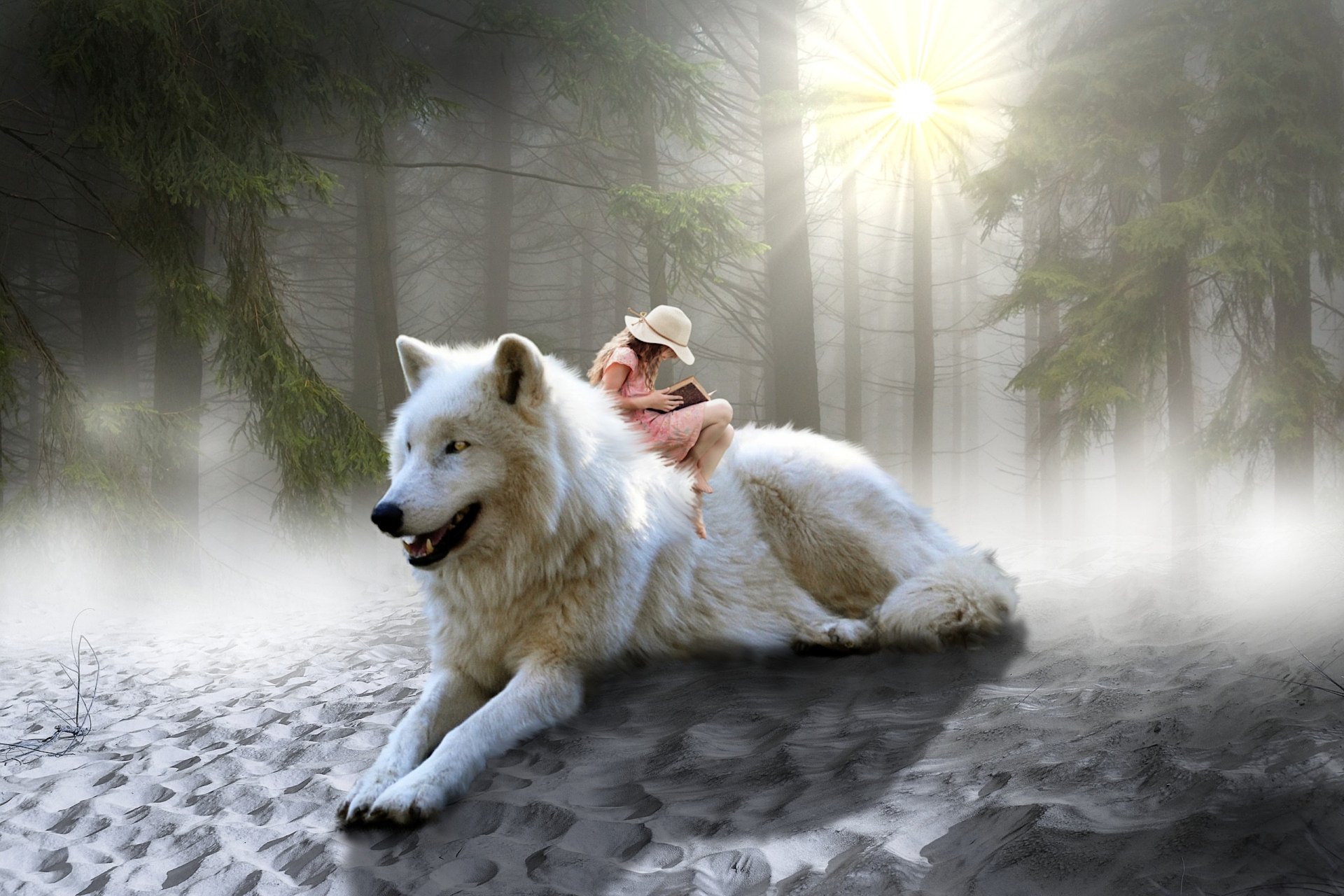 Download White Wolf Woman Artistic HD Wallpaper