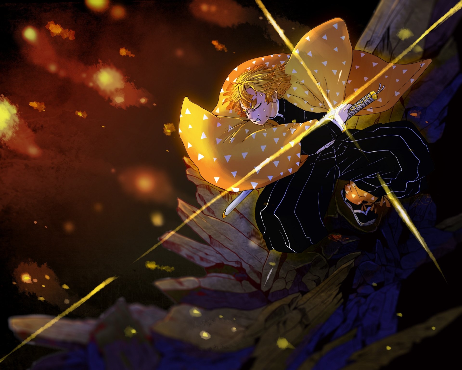 Zenitsu Agatsuma Demon Slayer HD Wallpaper by 茶吉