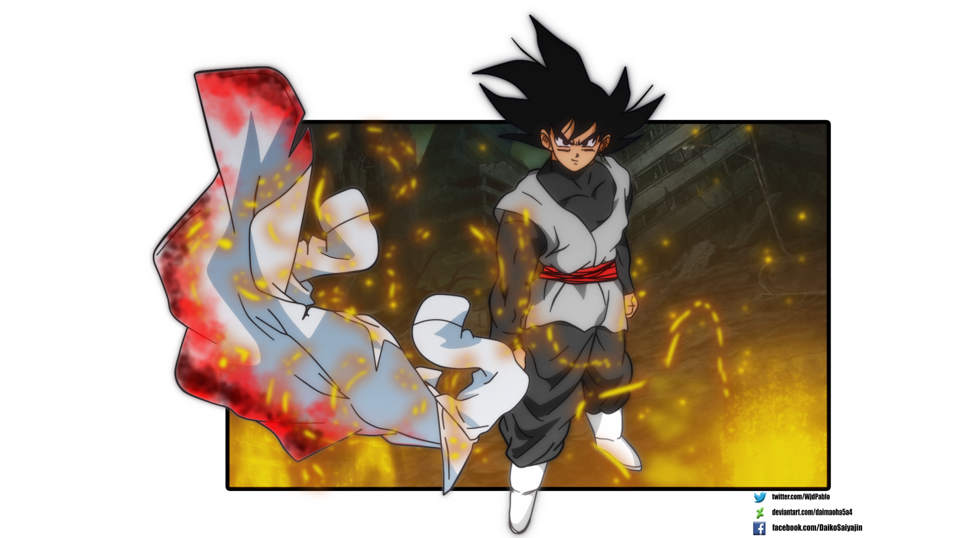 HD PC desktop wallpaper featuring Black Goku from Dragon Ball Super, set against a fiery, intense background in dynamic anime style.