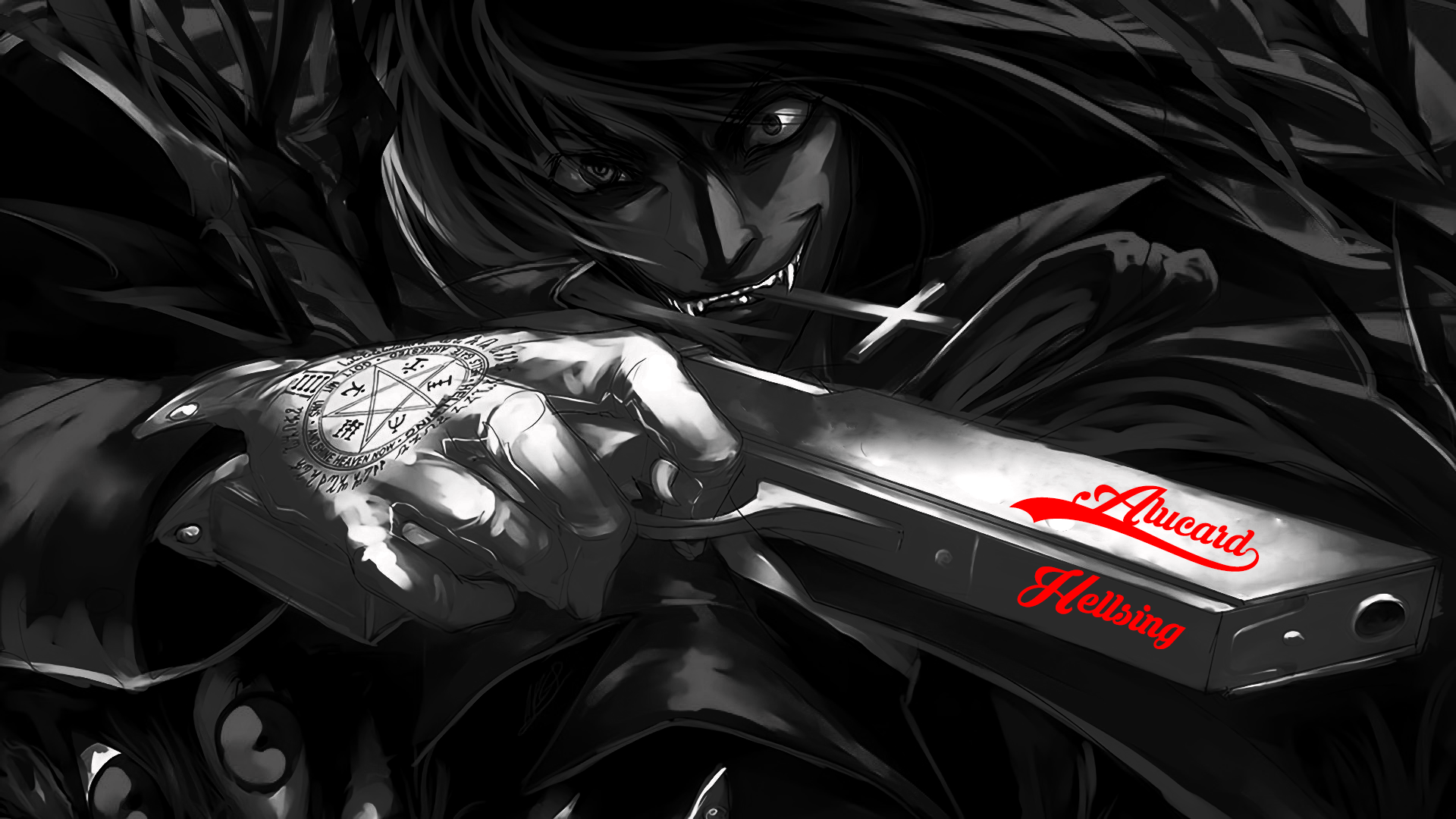 Alucard Black and White HD Wallpaper | Background Image | 1920x1080