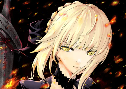 yellow eyes face blonde Artoria Pendragon (Alter) Anime Fate/Grand Order HD Desktop Wallpaper | Background Image