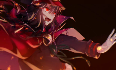 HD PC desktop wallpaper of Oda Nobunaga from Fate/Grand Order anime, showcasing vibrant colors and dynamic pose with intense red and dark tones.