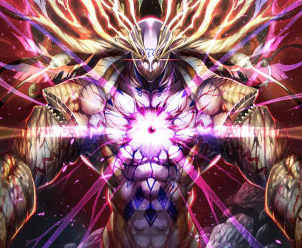 Goetia from Fate/Grand Order is depicted in vibrant anime style with glowing energy effects in this 4K Ultra HD PC desktop wallpaper.