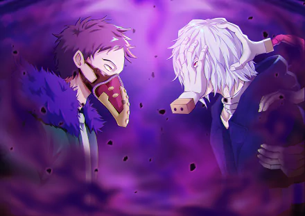 HD desktop wallpaper featuring Overhaul and Tomura Shigaraki from My Hero Academia in a dramatic face-off amidst a dark, swirling aura.