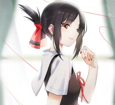 HD PC desktop wallpaper featuring Kaguya Shinomiya from the anime Kaguya-sama: Love is War, showcasing her confident expression and distinctive hairstyle.
