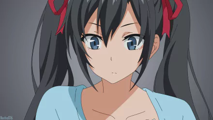 HD anime desktop wallpaper of Yukino Yukinoshita from My Teen Romantic Comedy SNAFU, featuring her long black twintails and striking blue eyes.