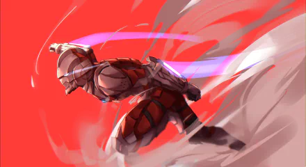 Anime-style Ultraman (DC Comics) racing through red motion streaks with energy trails and dust, rendered as a 2K Quad HD PC desktop wallpaper and background.