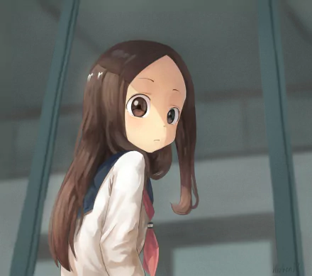 HD anime wallpaper of Takagi from Teasing Master Takagi-san (Karakai Jouzu no Takagi-san) with a soft, contemplative expression and detailed background.
