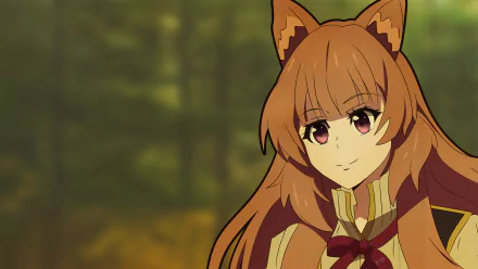 Raphtalia from The Rising of the Shield Hero: brown hair, pink eyes and fox ears set against a warm forest — 8K Ultra HD anime PC desktop wallpaper.