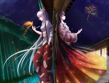 Kaguya Houraisan Fujiwara no Mokou Anime Touhou HD Desktop Wallpaper | Background Image