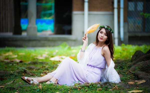 Women Asian Model Dress Wreath Brunette Long Hair HD Wallpaper | Background Image