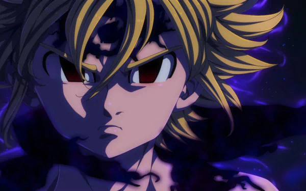 4K Ultra HD anime wallpaper featuring Meliodas as the Demon King from The Seven Deadly Sins, showcasing intense expression and dark, mystical aura.