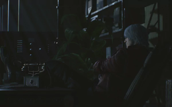 Dante from Devil May Cry 5 shown in a dark, detailed 4K Ultra HD PC desktop wallpaper background from the video game series Devil May Cry.