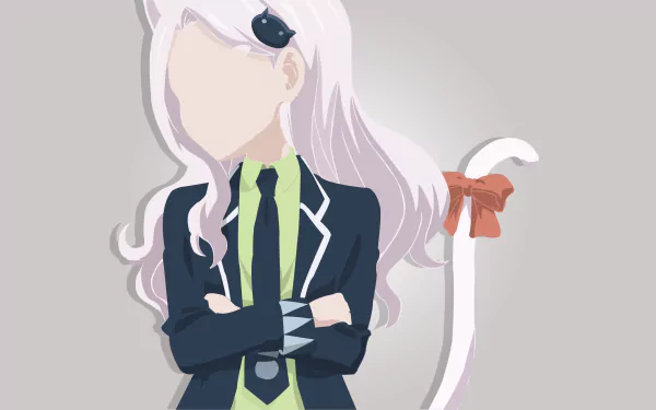 Anime-style 4K Ultra HD Fairy Tail wallpaper featuring a character with long white hair, a black suit, and a tail tied with a red ribbon on a gray background.