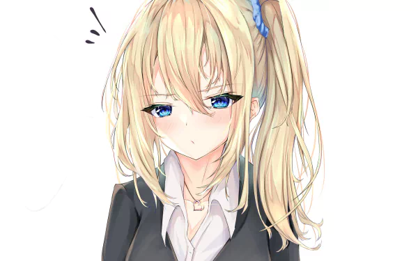 HD desktop wallpaper featuring Ai Hayasaka from Kaguya-sama: Love is War, showing her with blonde hair, blue eyes, and a light blush.