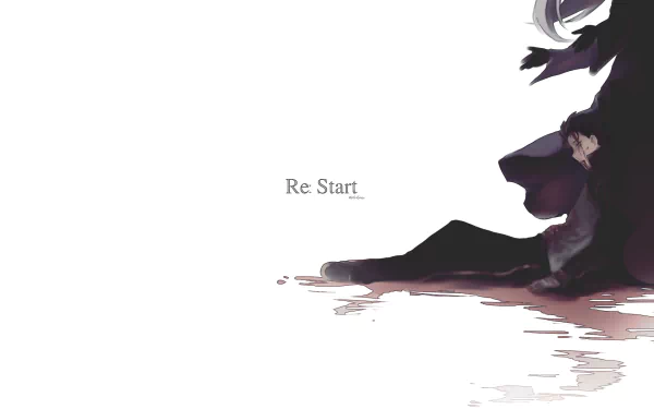HD PC desktop wallpaper featuring Subaru Natsuki from the anime Re:Zero - Starting Life in Another World, with a minimalist design and the words Re: Start.