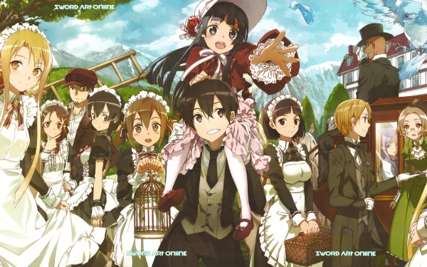 Vibrant 4K Ultra HD PC desktop wallpaper featuring characters from the anime Sword Art Online: Alicization in a lively outdoor setting.