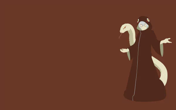 4K Ultra HD PC desktop wallpaper of Kabuto Yakushi from the Naruto anime — hooded in a brown robe with a pale snake coiled behind him on a plain brown background.
