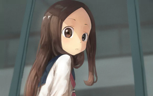 HD anime wallpaper of Takagi from Teasing Master Takagi-san (Karakai Jouzu no Takagi-san) with a soft, contemplative expression and detailed background.