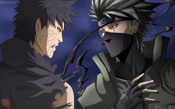 Anime Naruto Obito Uchiha Kakashi Hatake Sharingan Grey Hair Mask HD Wallpaper | Background Image