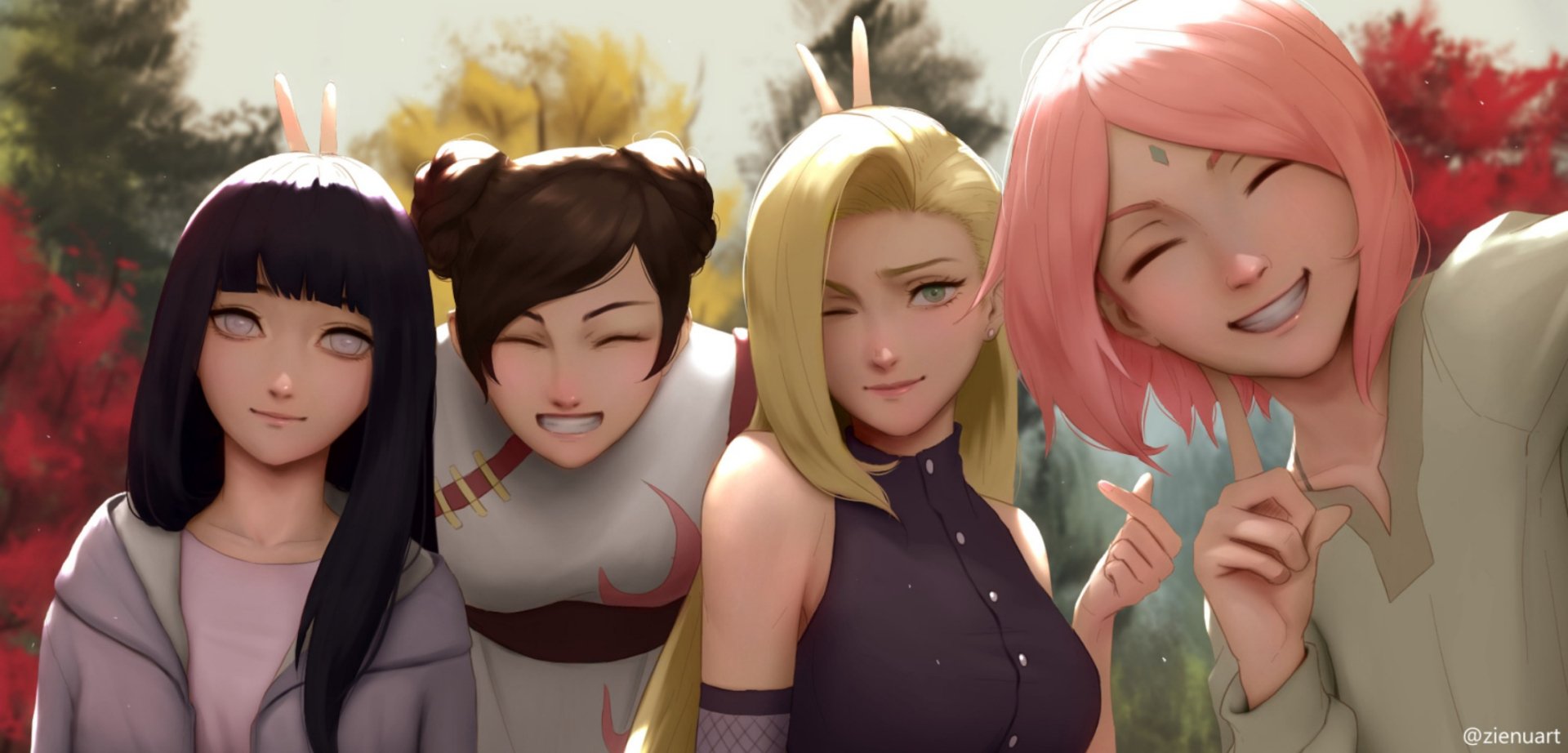 Naruto Queens: HD Wallpaper Featuring Hinata, Sakura, Tenten, and Ino by  Zienu, image size:1920x922
