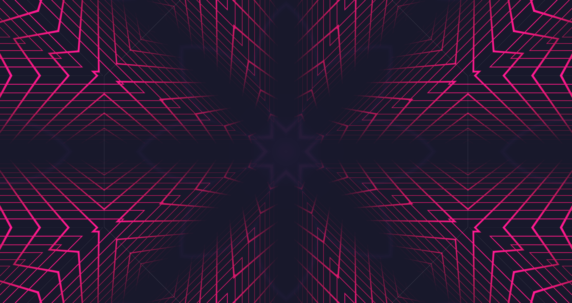 Abstract kaleidoscope pattern of vibrant pink lines on a dark background, creating a geometric and dynamic design for an HD PC desktop wallpaper.