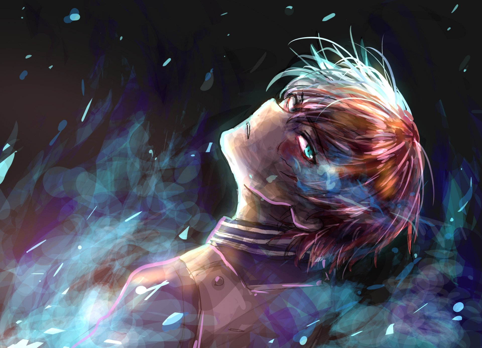 HD PC desktop wallpaper featuring Shoto Todoroki from the anime My Hero Academia, showcasing his dual-colored hair and intense gaze amidst a dynamic, fiery background.