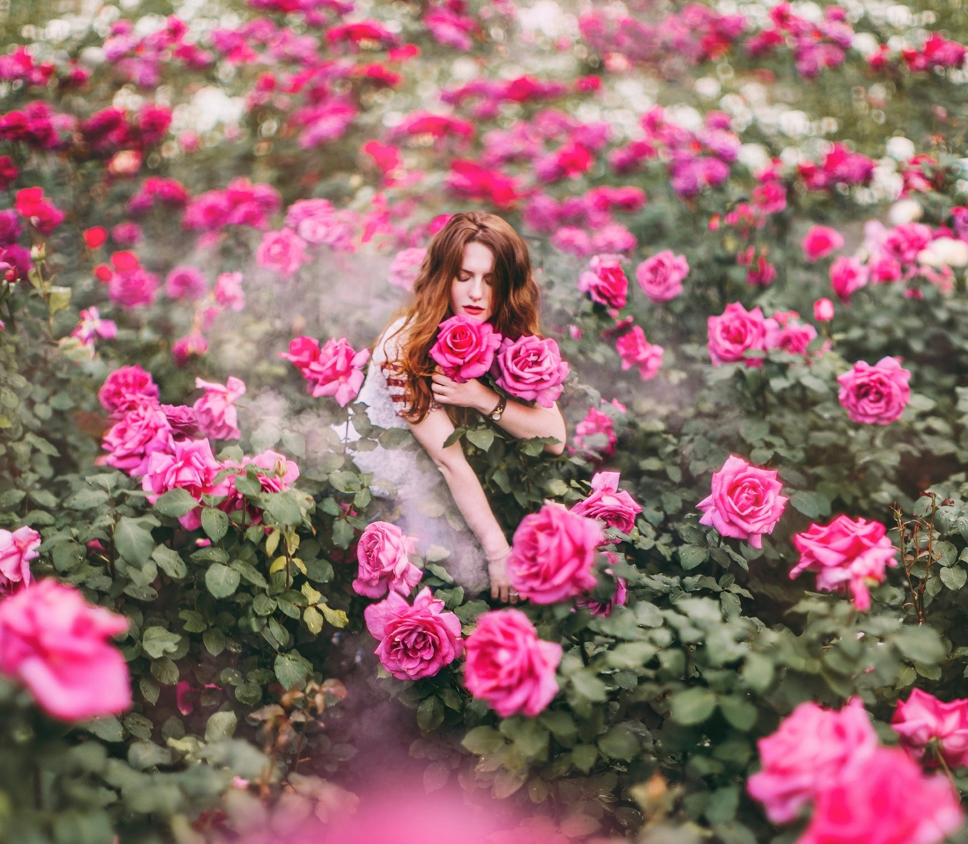Download Lipstick Redhead Model Pink Flower Rose Flower Woman Mood HD Wallpaper by Kristina Makeeva