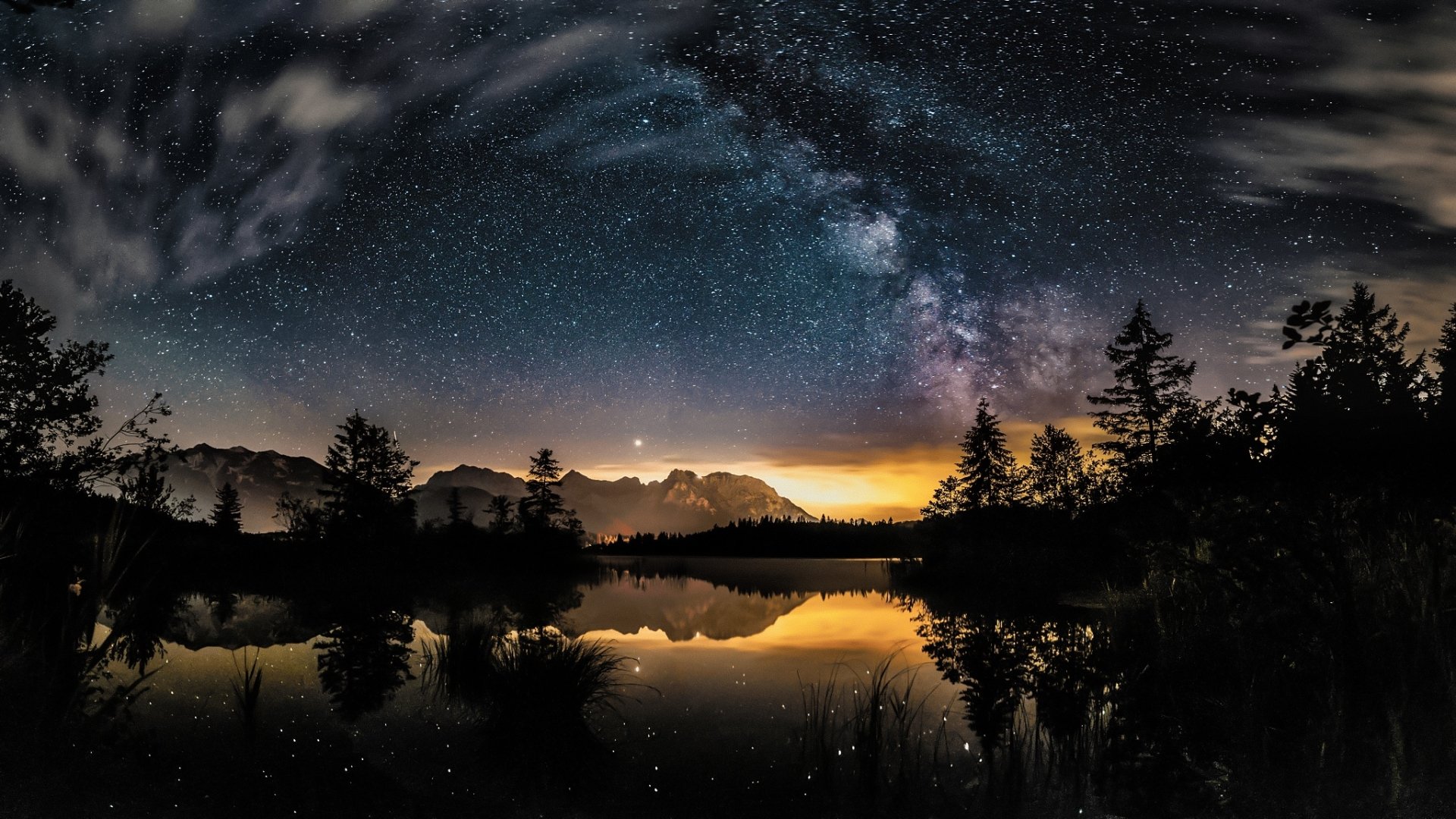 Starry Night Lake Hd Wallpaper 0701