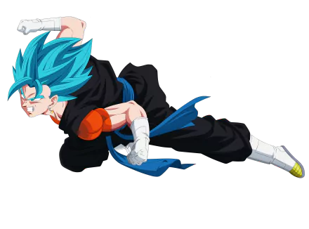 Super Saiyan Blue Vegito (Dragon Ball) from Super Dragon Ball Heroes, charging forward with a blue aura and motion blur — 5K Ultra HD anime PC desktop wallpaper.