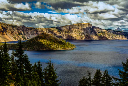 cloud Oregon USA island nature lake Crater Lake HD Desktop Wallpaper | Background Image