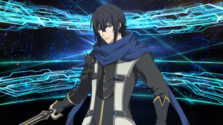 HD anime desktop wallpaper featuring Ren Amaki from The Rising of the Shield Hero, set against a dynamic blue digital energy background.