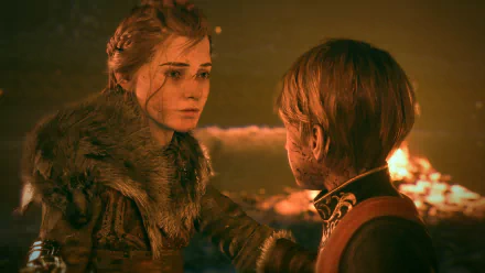 Hugo de Rune and Amicia de Rune from the video game A Plague Tale: Innocence in a detailed 4K Ultra HD PC desktop wallpaper scene.