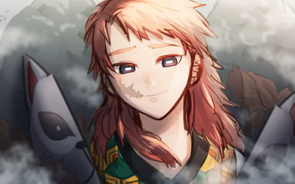 HD desktop wallpaper featuring Sabito from the anime Demon Slayer: Kimetsu no Yaiba. Sabito is depicted with mist around him, wearing a traditional outfit with a serene expression.