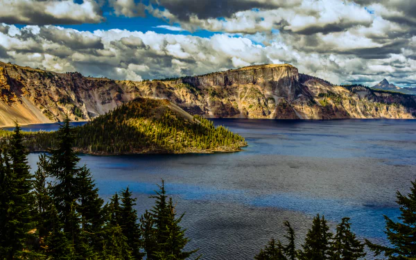 cloud Oregon USA island nature lake Crater Lake HD Desktop Wallpaper | Background Image