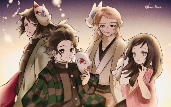 Tanjiro Kamado Giyuu Tomioka Makomo (Demon Slayer) Sabito (Demon Slayer) Anime Demon Slayer: Kimetsu no Yaiba HD Desktop Wallpaper | Background Image