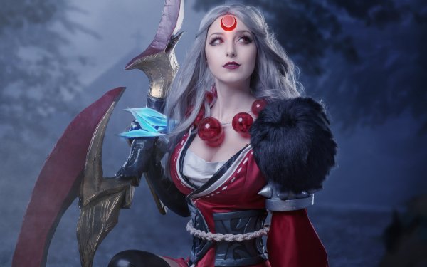 Women Cosplay Diana League Of Legends White Hair Red Eyes HD Wallpaper | Background Image