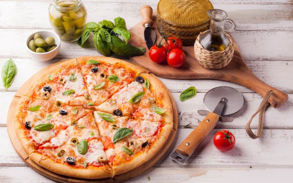 Food Pizza Tomato Olive Still Life Oil HD Wallpaper | Background Image
