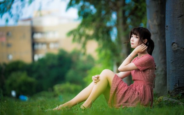 Women Asian Model Depth Of Field Dress Black Hair HD Wallpaper | Background Image