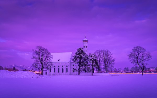 Religious Church Churches Winter Snow Purple HD Wallpaper | Background Image