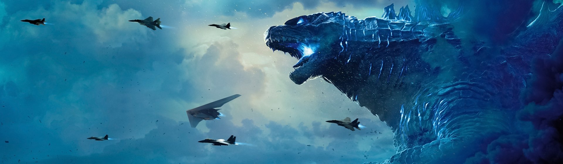 4K Ultra HD PC wallpaper featuring Godzilla roaring in the sky alongside fighter jets from the movie Godzilla: King of the Monsters.