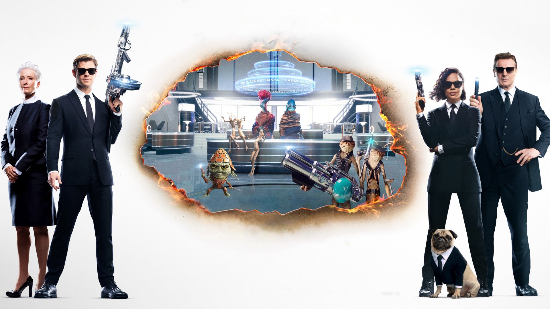 Download Liam Neeson Tessa Thompson Chris Hemsworth Movie Men In Black: International 4k Ultra HD Wallpaper