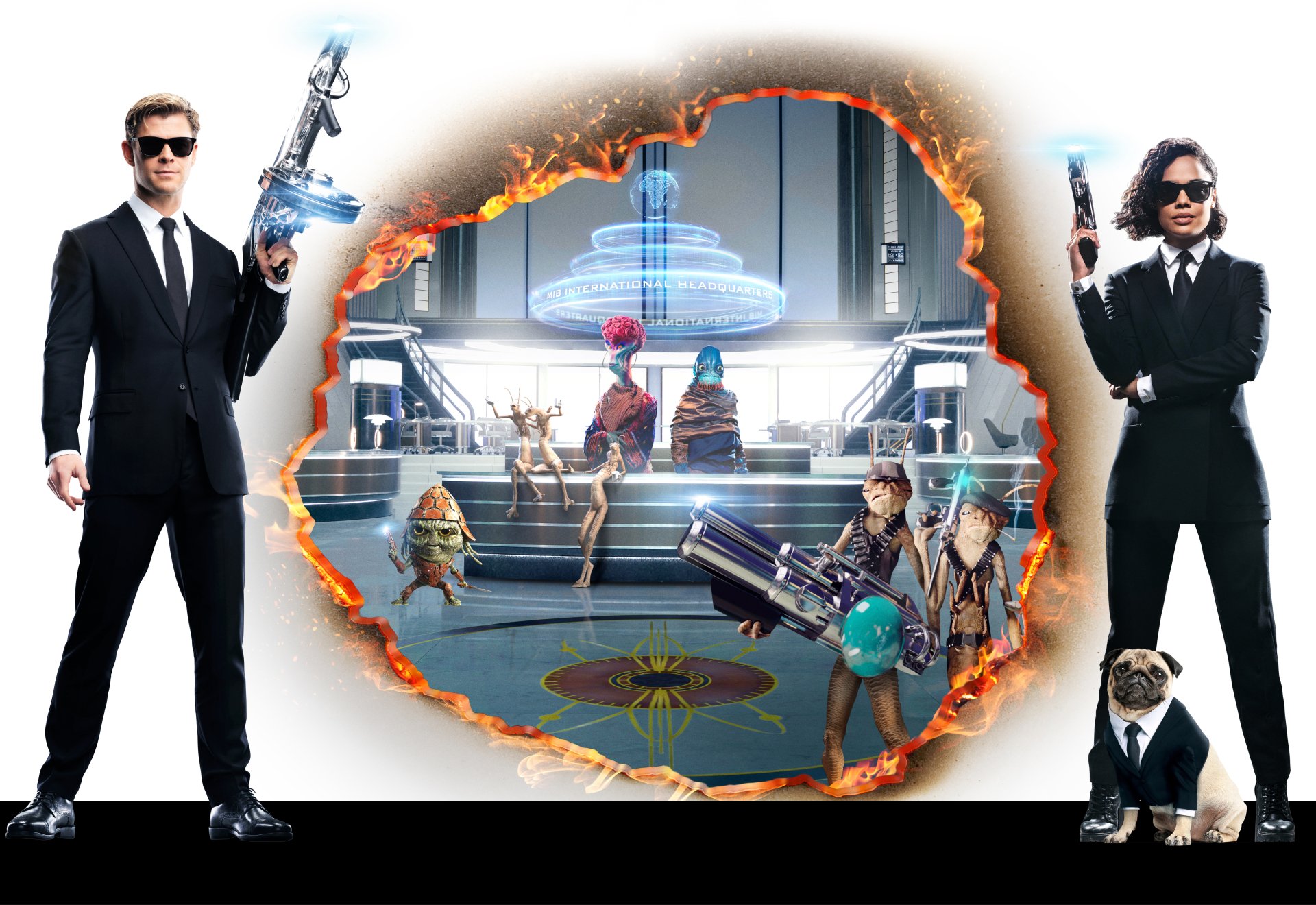 Download Frank The Pug Tessa Thompson Chris Hemsworth Movie Men In Black: International 8k Ultra HD Wallpaper