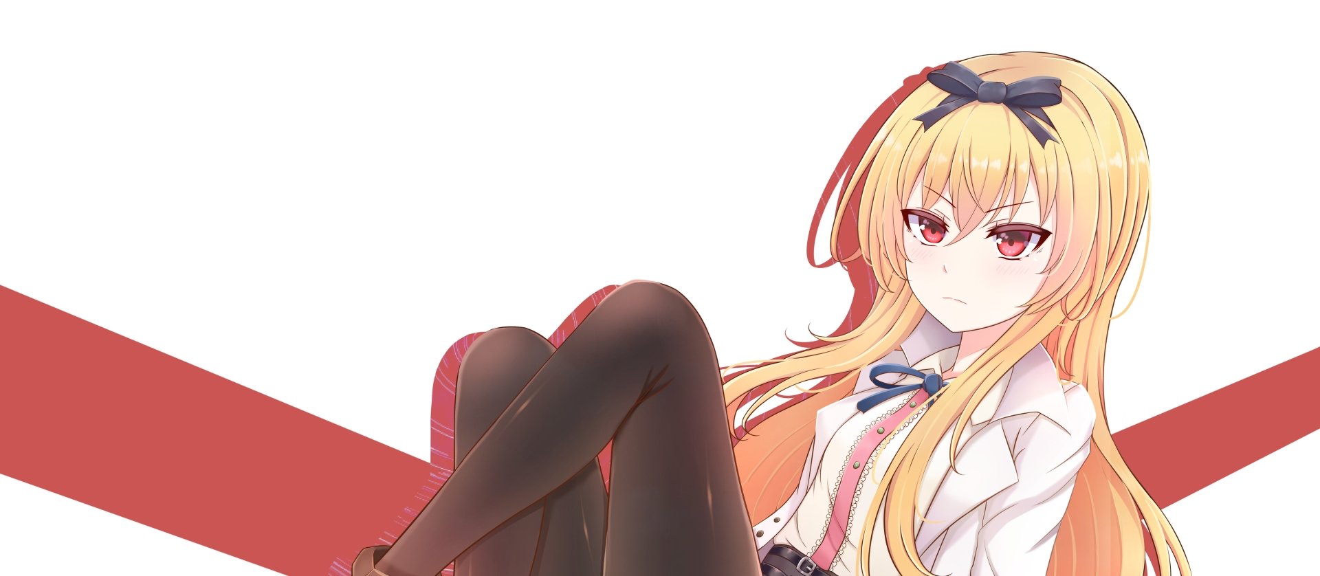 Yue from Arifureta Shokugyou de Sekai Saikyou features long blonde hair and striking red eyes, set against a minimalistic background in this 4K Ultra HD wallpaper.