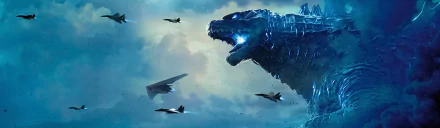 4K Ultra HD PC wallpaper featuring Godzilla roaring in the sky alongside fighter jets from the movie Godzilla: King of the Monsters.