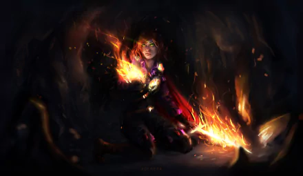 cave sword magic fire fantasy sorceress HD Desktop Wallpaper | Background Image