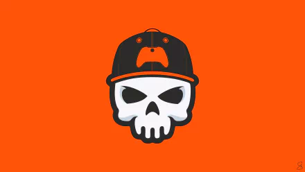 4K Ultra HD esports gaming team logo featuring a white skull wearing a black and orange cap with a game controller symbol on an orange background.