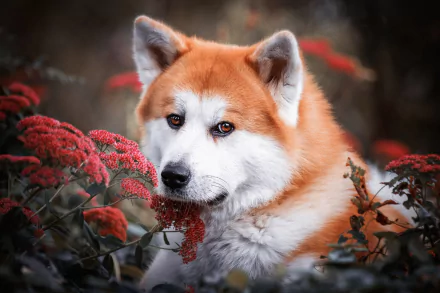 dog flower Animal akita HD Desktop Wallpaper | Background Image