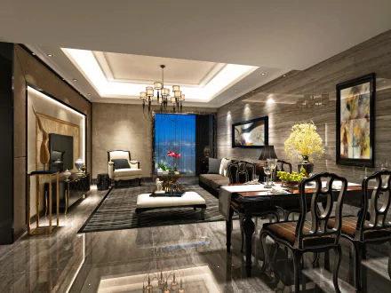 4K Ultra HD PC desktop wallpaper featuring a modern living room with elegant furniture, soft lighting, and tasteful decor showcasing a stylish man-made interior space.